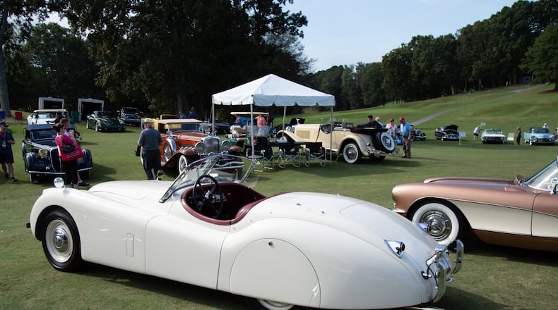 A beautifully restored Jaguar is on display during the Atlanta Concours d’Elegance held at Chateau Elan in Braselton in September. STEVE SCHAEFER / SPECIAL TO THE AJC