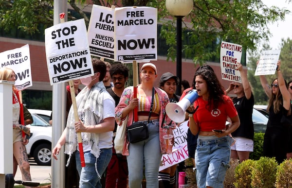 Supporters gather outside federal court in support of Marcelo Gomes da Silva, who was arrested on his way to volleyball practice last weekend, on Thursday, June 5, 2025 in Milford, Mass. (AP Photo/Mark Stockwell)(AP Photo/Mark Stockwell)