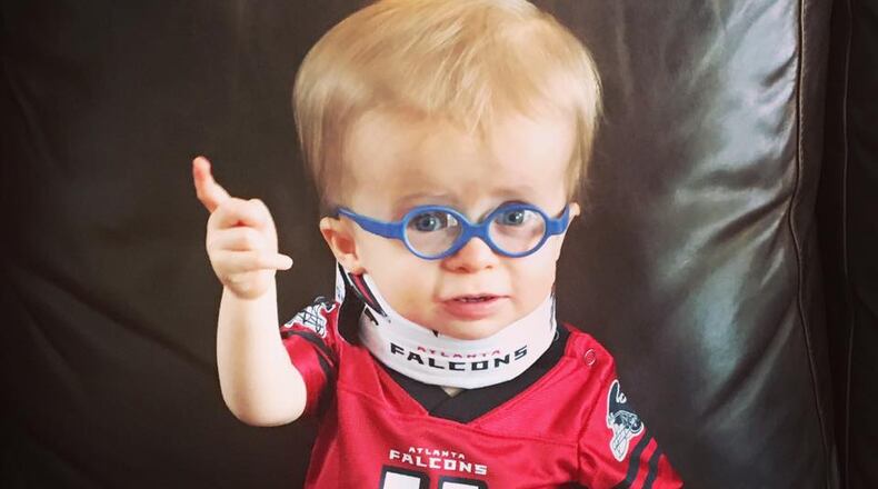 Wyatt Keeton, a 17-month-old with dwarfism, was quickly dubbed the cutest Falcons fan ever on Facebook. photo from Facebook