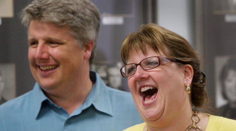 In this 2010 AJC file photo, Kathy Cox bids goodbye to state Department of Education workers, leaving for a job as CEO of a non-profit education group in Washington. Bob Andre, bandres@ajc.com