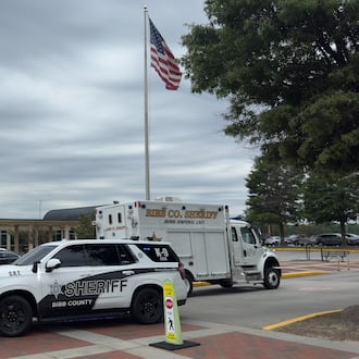The Bibb County Sheriff's Office bomb squad and deputies respond to Middle Georgia Regional Airport in Macon around 8:20 a.m. and found a suspicious object. Brad Raffensperger was scheduled to speak there at 10 a.m. as part of his governor's campaign tour. (Joe Kovac Jr./AJC)