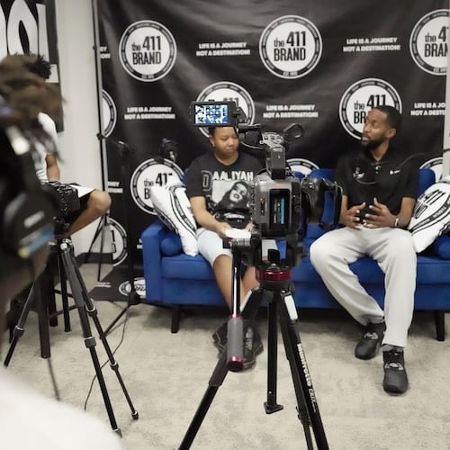 Paris Giles, 15 (left), interviews a guest for a class podcast at The 411 Brand Saturday School in Atlanta. The 411 Brand is a nonprofit offering innovative programming in education, entertainment and athletics to middle and high school students. (Courtesy of The 411 Brand)