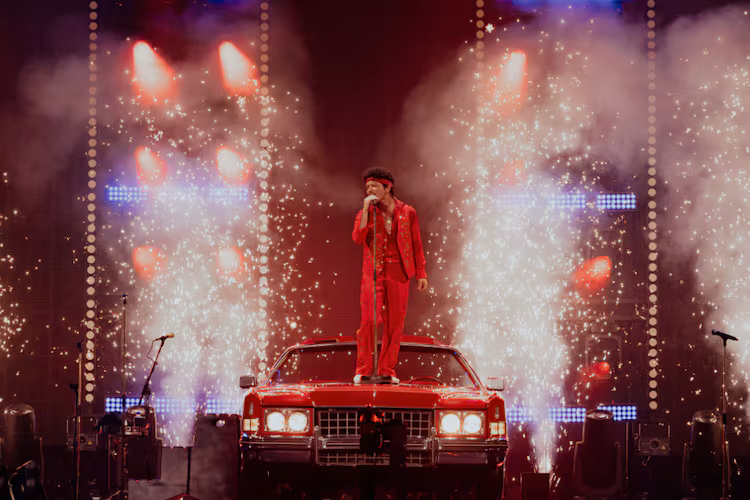 Bruno Mars brings the "Romantic Tour," seen here during the tour's kickoff in Las Vegas earlier this month, to Georgia Tech's Bobby Dodd Stadium on Saturday and Sunday. (Courtesy of Daniel Ramos)