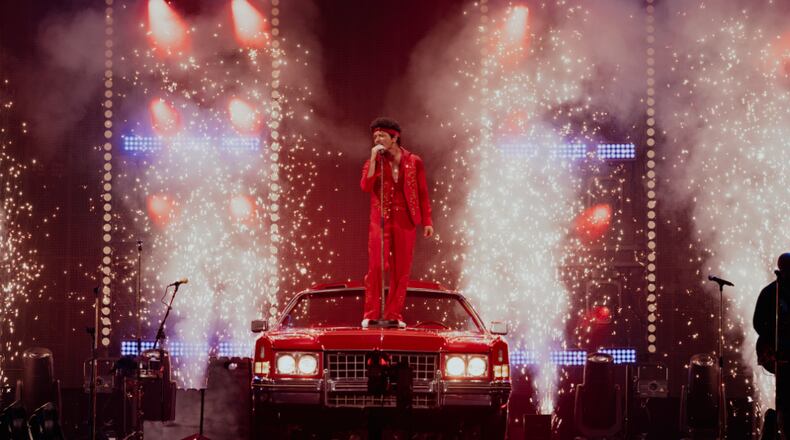 Bruno Mars brings the "Romantic Tour," seen here during the tour's kickoff in Las Vegas earlier this month, to Georgia Tech's Bobby Dodd Stadium on Saturday and Sunday. (Courtesy of Daniel Ramos)