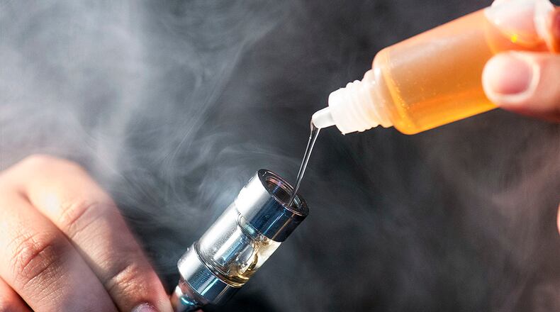 Liquids for e-cigarettes are usually flavored, and may contain nicotine or caffeine.