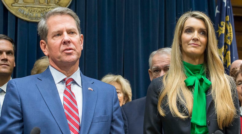 Gov. Brian Kemp and his choice to succeed U.S. Sen. Johnny Isakson, Kelly Loeffler. (ALYSSA POINTER/ALYSSA.POINTER@AJC.COM)