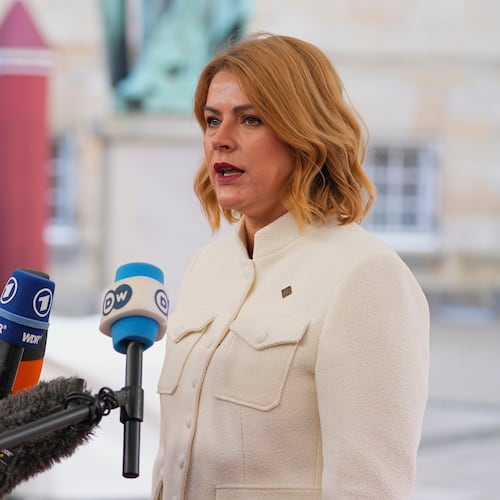 Latvia's Prime Minister Evika Silina arrives for an informal summit at the Danish parliament at Christiansborg Castle in Copenhagen, on Wednesday, Oct. 1, 2025. (Thomas Traasdahl/Ritzau Scanpix via AP)