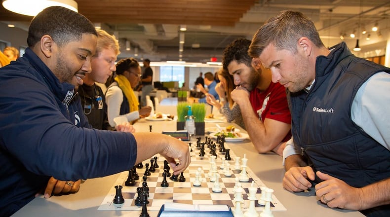 SalesLoft employees enjoy some down time.