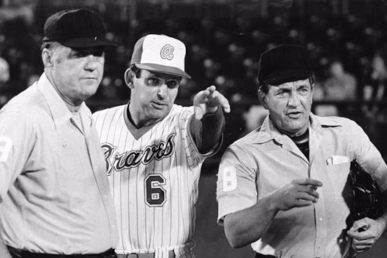 In 1978, Bobby Cox (center) was in the first year of his first stint as the Braves' manager. (AJC file)