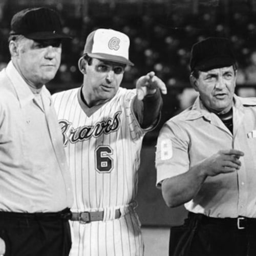 In 1978, Bobby Cox (center) was in the first year of his first stint as the Braves' manager. (AJC file)