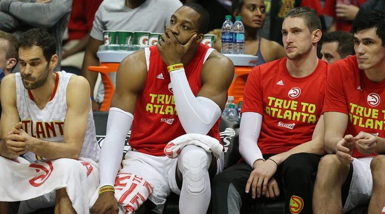 Dwight Howard, shown not playing in an elimination game. (Curtis Compton/AJC)