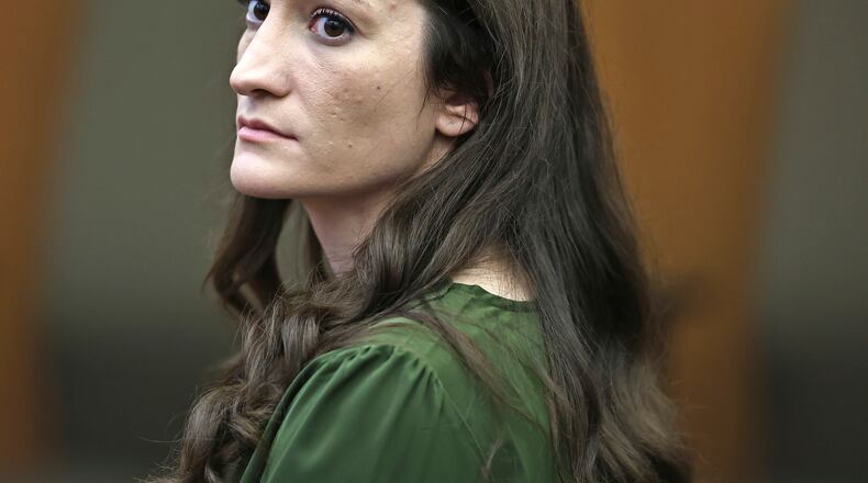 Lindsay Clancy watches jury members as Judge William Sullivan polls them before they start deliberations during her murder trial at Plymouth Superior Court in Plymouth, Mass., Monday, Aug. 31, 2026. (Greg Derr/The Patriot Ledger via AP, Pool)
