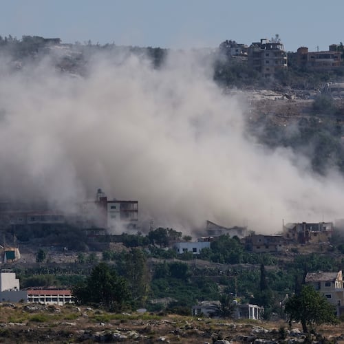 Smoke rises as Israeli forces demolish homes in Mansouri village, southern Lebanon, Thursday, Sept. 3, 2026. (AP Photo/Mohammed Zaatari)