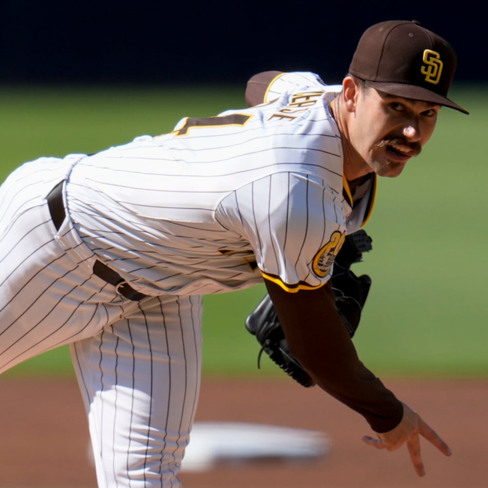 San Diego Padres starting pitcher Dylan Cease works against an Atlanta Braves batter during the first inning of a baseball game Saturday, July 13, 2024, in San Diego. (Gregory Bull/AP)