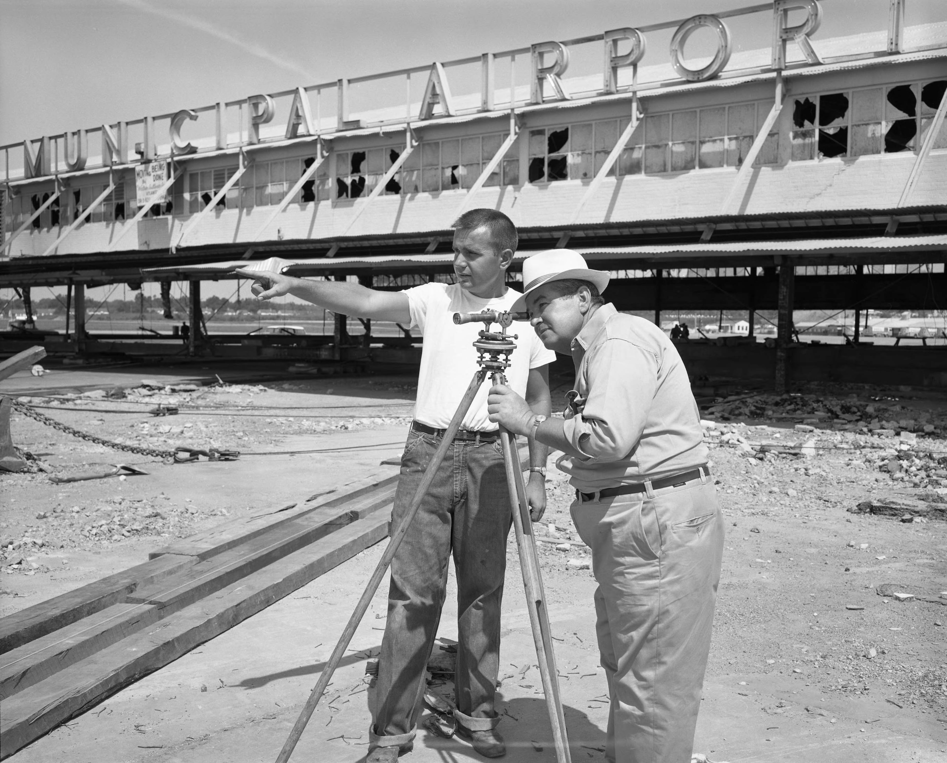 Surveyors navigate the new terminal location at the Atlanta Municipal Airport in 1961.