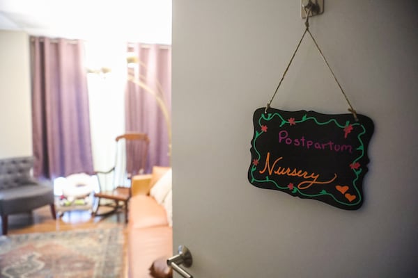 A sign is displayed on the door of the postpartum nursery at the Atlanta Birth Center in Atlanta on Thursday, April 23, 2026. (Abbey Cutrer/AJC)