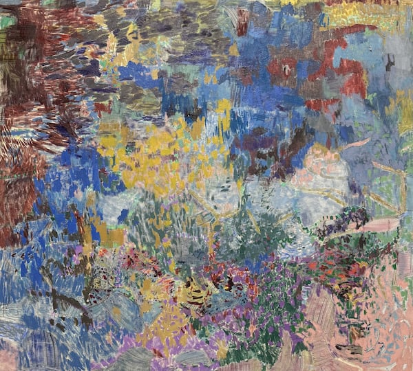 The sheer density of small strokes causes Kim Ouellette's "03251" (2025) to overflow with energy. (Courtesy of Marcia Wood Gallery and Kim Ouellette)