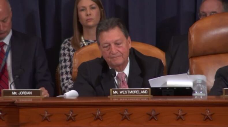 Rep. Lynn Westmoreland, R-Coweta County, questions Hillary Clinton at Thursday's hearing. (Screenshot)