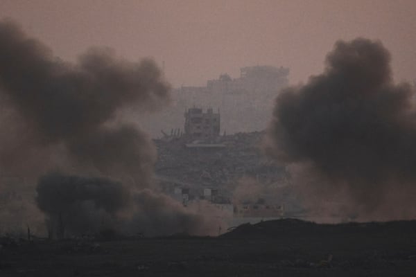 Smokes rises after an explosion during Israeli air and ground operations in the Gaza Strip as seen from southern Israel, Tuesday, July 22, 2025. (AP Photo/Leo Correa)