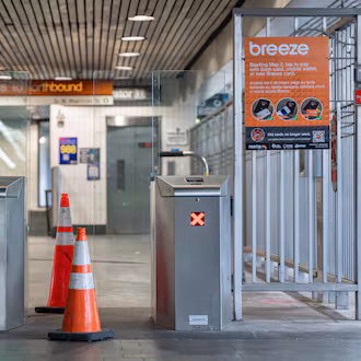 A broken fare gate at the Civic Center MARTA station gives riders fewer entrances into the station Tuesday, June 2, 2026. (Ben Hendren for the AJC)