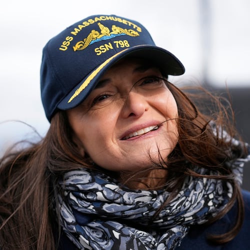 Sheryl Sandberg, the ship sponsor of the USS Massachusetts, attends a rehearsal ahead of the commissioning of the Navy's newest nuclear-powered attack submarine, Friday, March 27, 2026, in Boston. (AP Photo/Robert F. Bukaty)