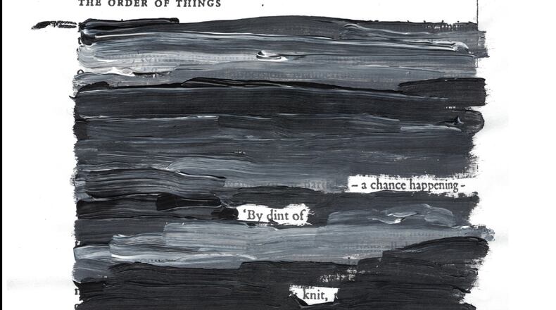 Siwar Masannat's "cue" (2024) includes erasure poems and other graphic treatments of the text.