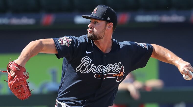 Braves pitcher Kyle Muller delivers against the Minnesota Twins during the fifth inning of a spring training game Tuesday, March 2, 2021, at CoolToday Park in North Port, Fla. (Curtis Compton / Curtis.Compton@ajc.com)