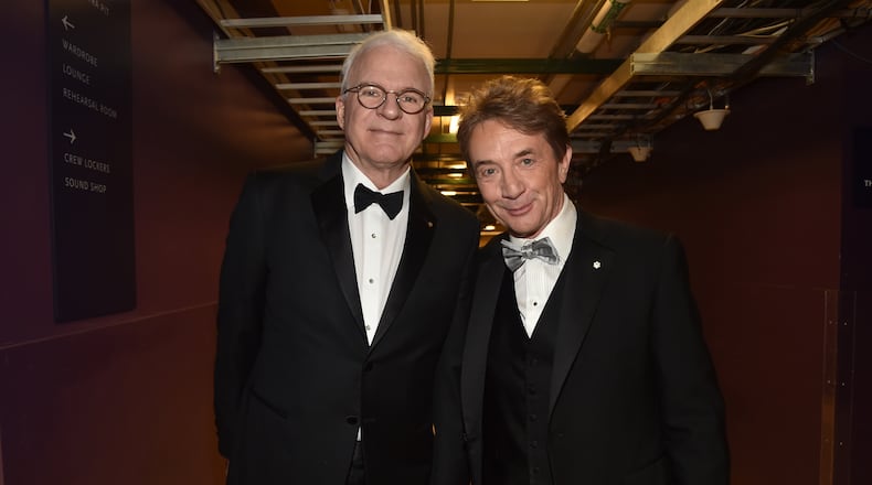HOLLYWOOD, CA - JUNE 08: Actors Steve Martin (L) and Martin Short pose backstage during American Film Institute's 45th Life Achievement Award Gala Tribute to Diane Keaton at Dolby Theatre on June 8, 2017 in Hollywood, California. 26658_001 (Photo by Alberto E. Rodriguez/Getty Images for Turner)