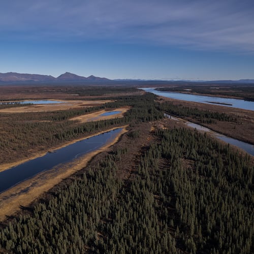 FILE - Onion Portage, a critical migration route for the Western Arctic Caribou Herd along the Kobuk River near Ambler, Alaska, is visible, Sept. 30, 2025. (AP Photo/Annika Hammerschlag, File)