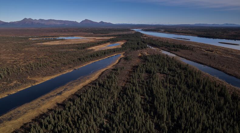 FILE - Onion Portage, a critical migration route for the Western Arctic Caribou Herd along the Kobuk River near Ambler, Alaska, is visible, Sept. 30, 2025. (AP Photo/Annika Hammerschlag, File)