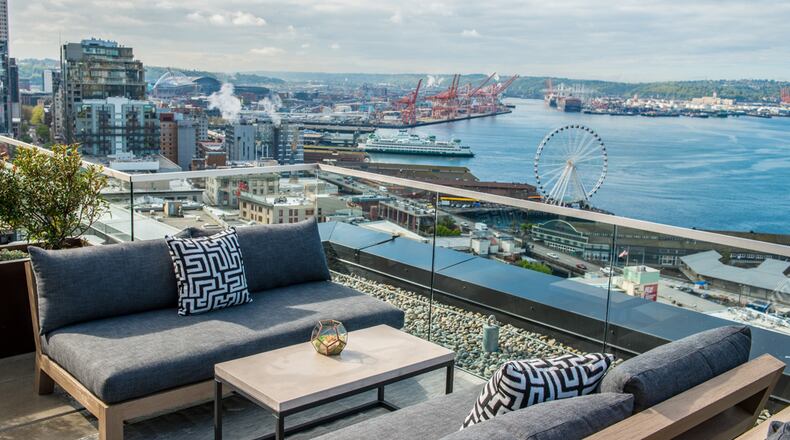 Since it opened in 2016, The Nest, a rooftop bar at Seattle's Thompson Hotel, has been one of the best spots in the city to enjoy a cocktail and the waterfront view. (Thompson Seattle)