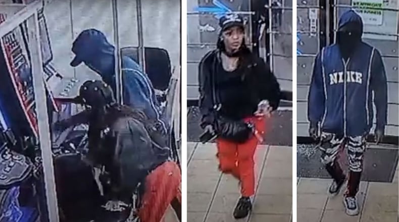 Police said a man and woman were caught on the gas station surveillance footage breaking into a gambling coin machine earlier this month.