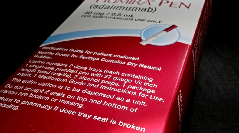 FILE - Packaging for AbbVie's biologic drug, Humira, is photographed in Houston, July 18, 2014. (AP Photo/David J. Phillip, File)
