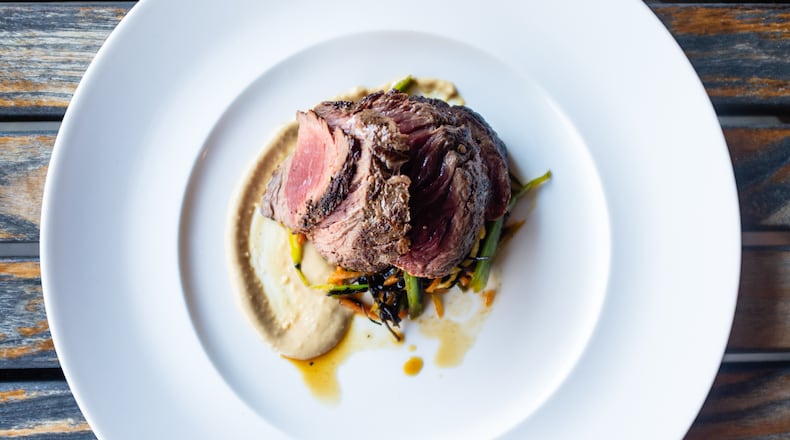 Canoe's peppercorn-crusted kangaroo is balanced with playful Asian ingredients like wasabi and ginger.