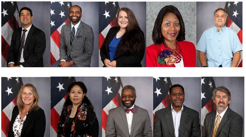 The first Gwinnett County Police Citizens Advisory Board includes (clockwise from top left): Sean Goldstein, Marqus Cole, Chevonne (Chevy) Vincent, Latabia Woodward, Pejman (Pej) Mahdavi, Cathy Nichols, Ruth McMullin, Anthony Williams, Andy Morgan and Brandon Hembree. (Courtesy Gwinnett Police Department)