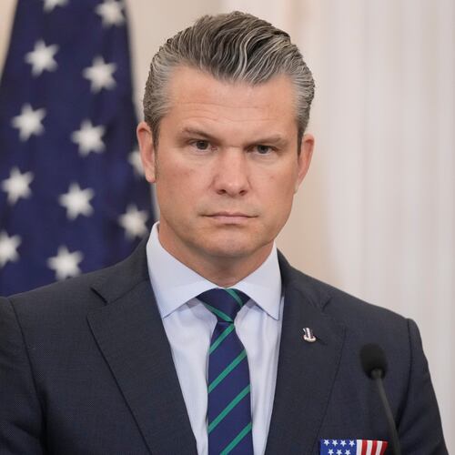 Defense Secretary Pete Hegseth listens during news conference with Australia's Deputy Prime Minister and Defense Minister Richard Marles, Australia's Foreign Minister Penny Wong and Secretary of State Marco Rubio at the State Department, Monday, Dec. 8, 2025, in Washington. (AP Photo/Mark Schiefelbein)