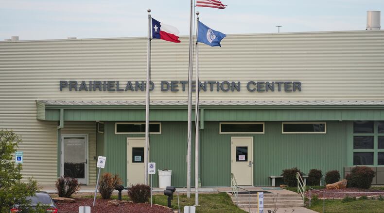 FILE - The Prairieland Detention Center in Alvarado, Texas, is shown, Monday, March 16, 2026. (AP Photo/Tony Gutierrez,File)