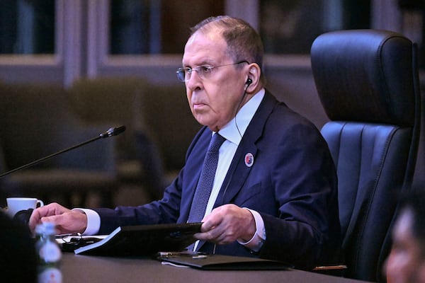 Russia's Foreign Affairs Minister Sergei Lavrov attends the Association of Southeast Asian Nations (ASEAN) Post-Ministerial Conference with Russia during the 58th ASEAN Foreign Ministers' meeting and related meetings at the Convention Centre in Kuala Lumpur, Thursday, July 10, 2025. (Mohd Rasfan/Pool Photo via AP)