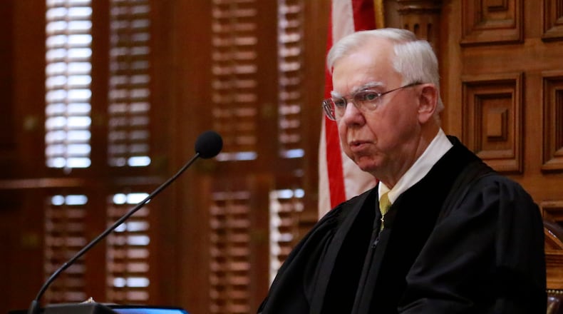 Chief Justice Hugh P. Thompson delivers his State of the Judiciary address in a joint session of the Legislature. Bob Andres, bandres@ajc.com