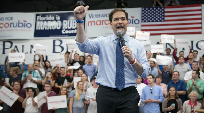 U.S. Sen. Marco Rubio speaks at Palm Beach Atlantic University's Lassiter Student Center in West Palm Beach, Florida on March 14, 2016. (Allen Eyestone / The Palm Beach Post)