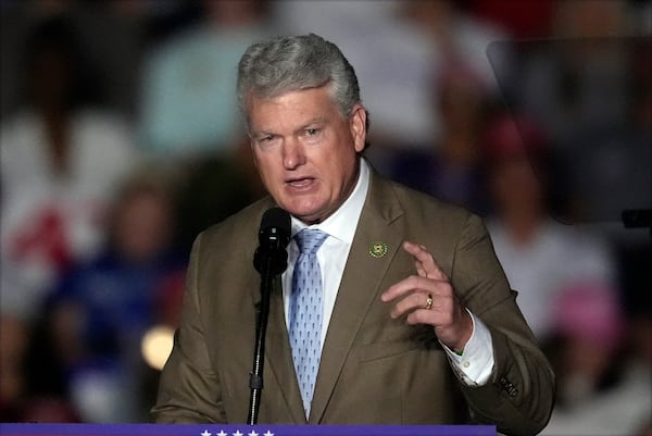FILE - Rep. Mike Collins, R-Ga., speaks at a campaign rally, Oct. 28, 2024, in Atlanta. (AP Photo/Mike Stewart, File)