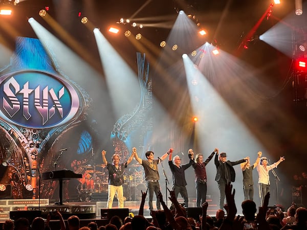 Styx concluded their Ameris concert with an encore of "Mr. Roboto" and "Renegade." (Rodney Ho/AJC)