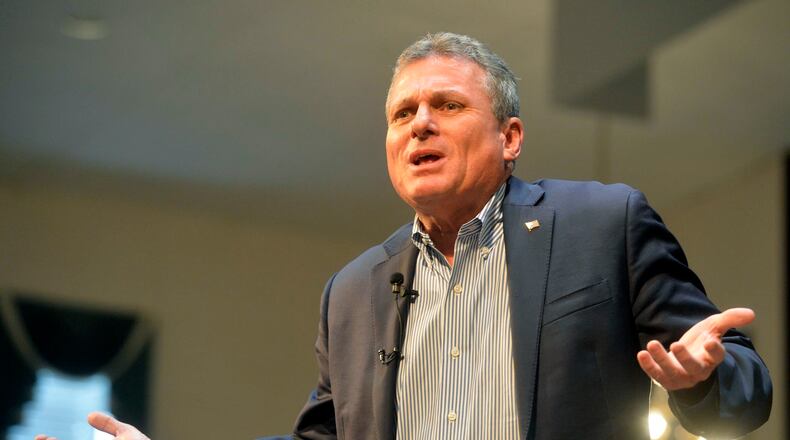 U.S. Rep. Buddy Carter speaks during a town hall at Bible Baptist Church in Savannah on Thursday. Steve Bisson/Savannah Morning News via AP