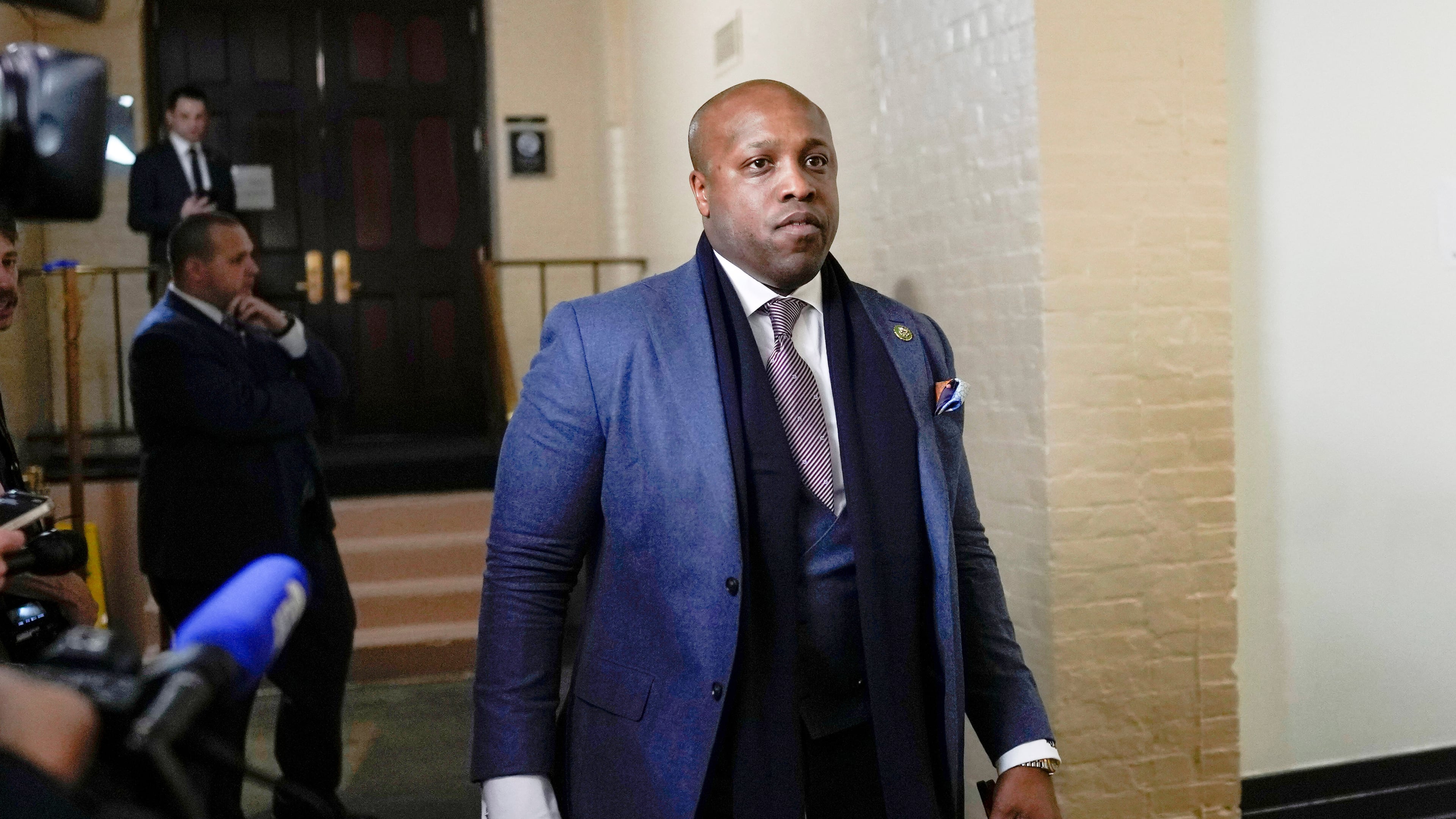 FILE - Rep.-elect Wesley Hunt, R-Texas, walks past reporters at the U.S. Capitol in Washington, Jan 3, 2023. (AP Photo/Carolyn Kaster, File)