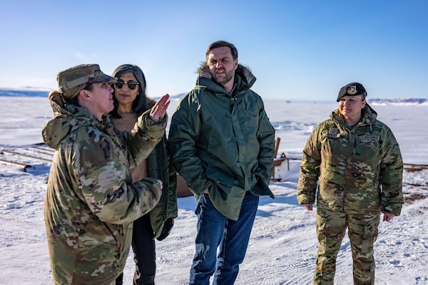 Vice President JD Vance and second lady Usha Vance tour the U.S. military's Pituffik Space Base in Greenland, Friday, March 28, 2025. (Jim Watson/Pool via AP)