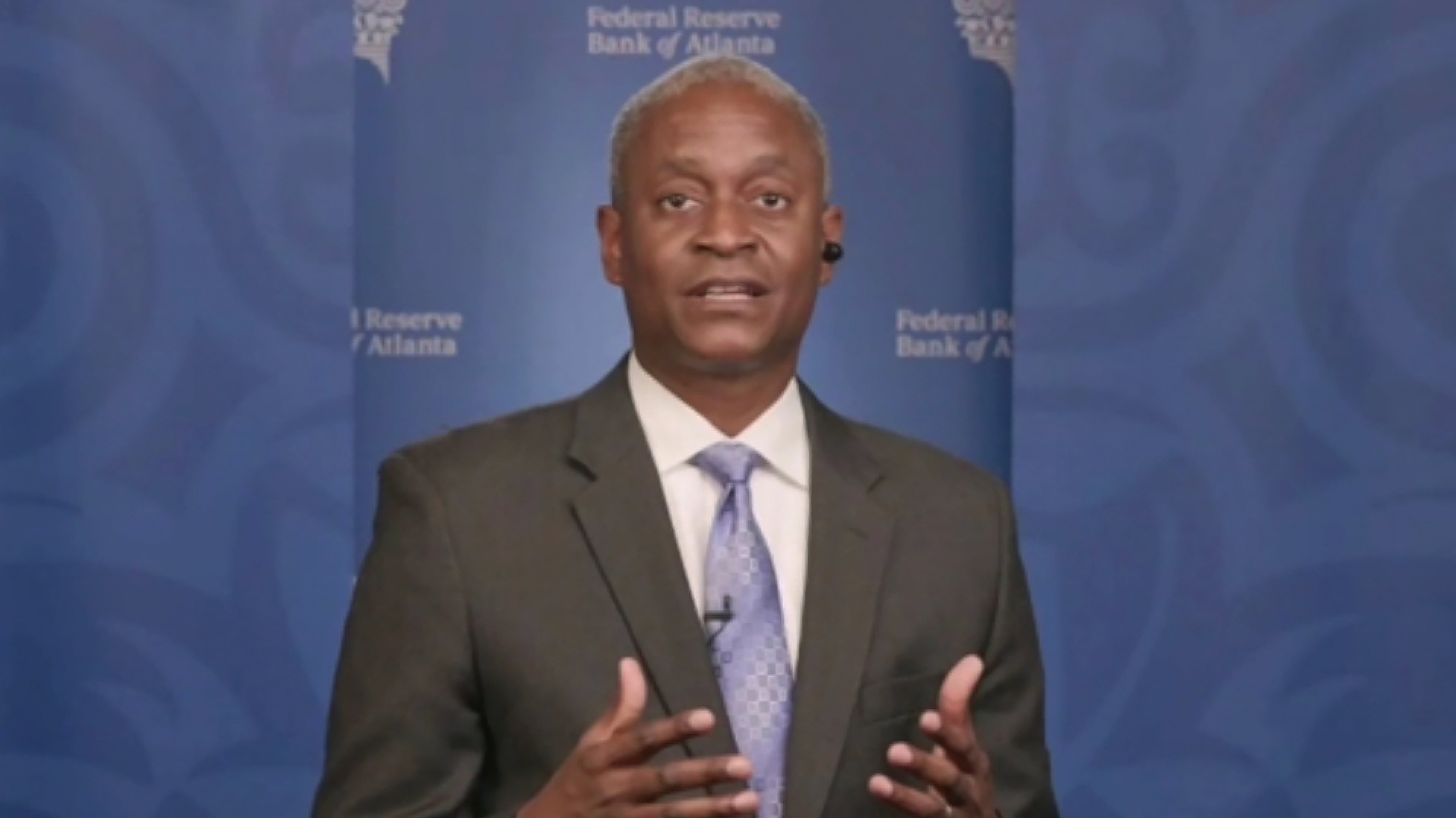 FILE - In this image taken from video, Atlanta Federal Reserve Bank President Raphael Bostic speaks from Atlanta during a webinar sponsored by the 12 regional Fed banks to address the lack of racial disparity in the field of economics, April 13, 2021. (AP Photo/File)