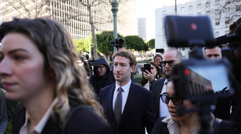 FILE - Meta CEO Mark Zuckerberg arrives for a landmark trial over whether social media platforms deliberately addict and harm children, Feb. 18, 2026, in Los Angeles. (AP Photo/Ryan Sun, File)