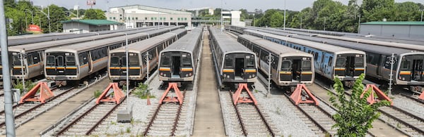 MARTA trains were staged out of service at the MARTA Armour Yard on Friday, June 3, 2022. (John Spink/AJC file)