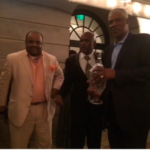 Roland Martin, Kenny Leon and Dr. J. at Saturday's party benefiting True Colors Theatre Company. Photo: Jennifer Brett