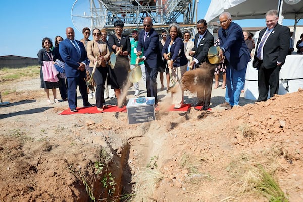 Airport and city leaders bury a time capsule at Stogner Hill at Hartsfield-Jackson Atlanta International Airport on Sep. 8, 2026. The event will commemorate ATL's 100th anniversary and honor the people, milestones and shared history that have shaped the airport throughout its first century. (Miguel Martinez/AJC)
